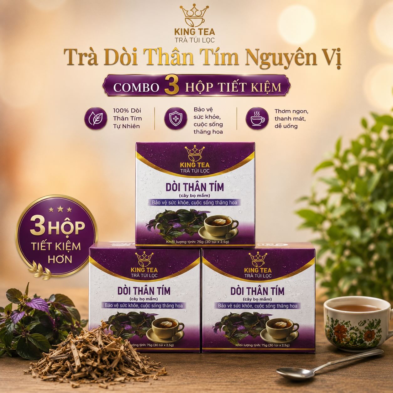 Trà Dòi Thân Tím Nguyên Vị Combo 3